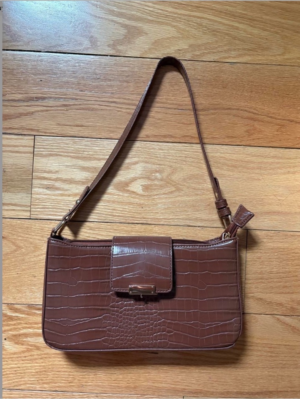 Nasty Gal Faux Croc-Embossed Brown Shoulder Bag